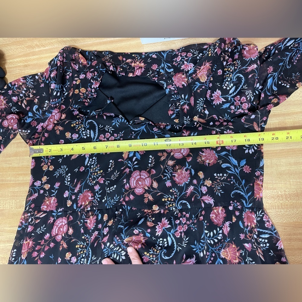 Harper 241 black and floral ruffled collar boho dress women’s size 6 - Picture 14 of 15